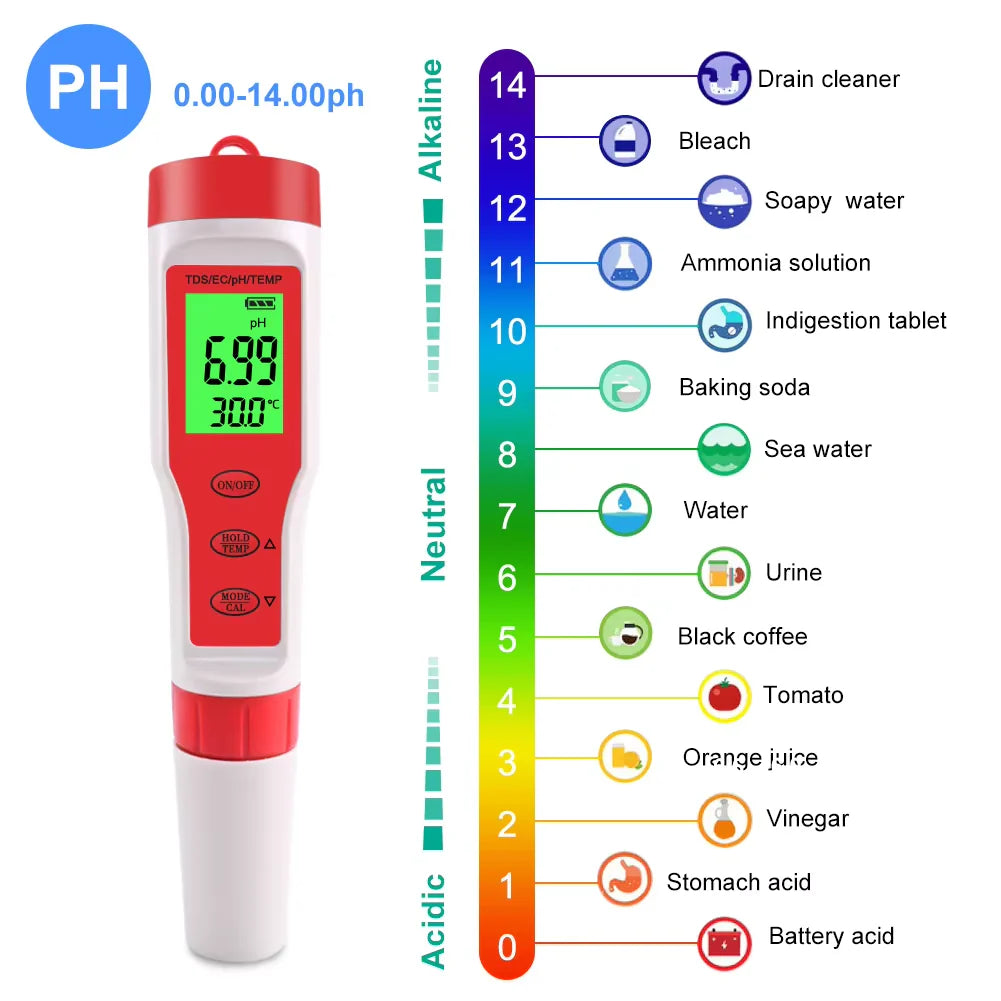 4 in 1 Digital PH EC Meter LCD Tester Pocket Hydroponics Aquarium Water Test Pen