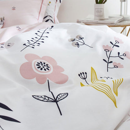 Twin Duvet Cover Set Cartoon Pink Floral Duvet Cover 100% Washed Cotton Aesthetic Bedding Sets Soft Colorful Comforter Cover Reversible Bedding for Women Kids Girls Teen