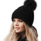 Women'S Winter Soft Knit Beanie Hat with Faux Fur Pom Pom Warm Skull Cap Beanies for Women