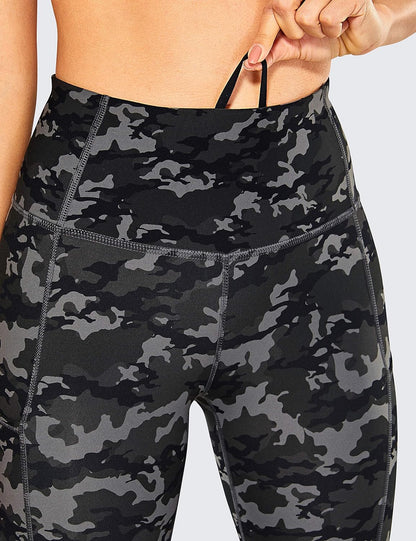 Womens Naked Feeling High Waist Workout Leggings 25'' - Yoga Pants with Side Pockets Camo Multi 1 Small