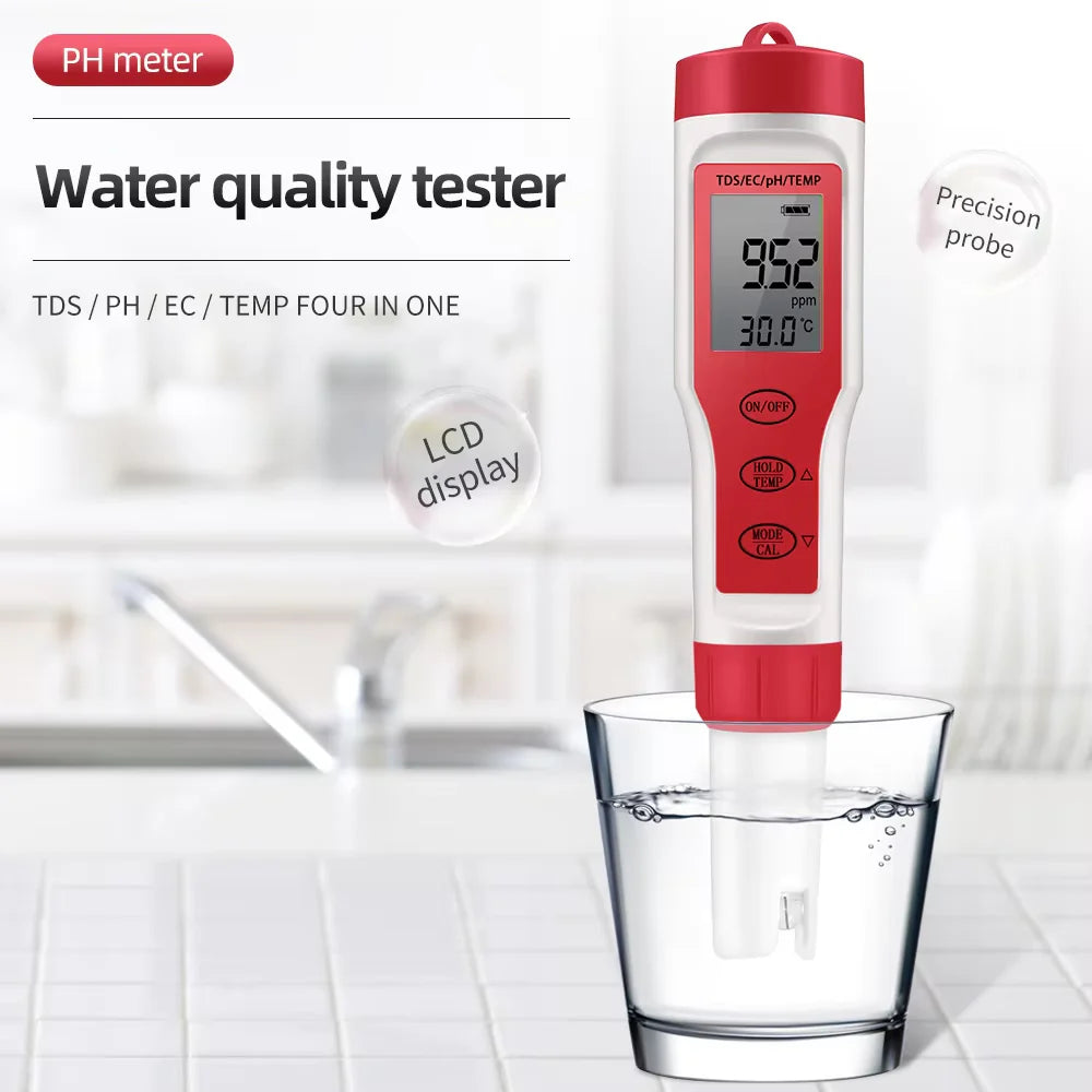 4 in 1 Digital PH EC Meter LCD Tester Pocket Hydroponics Aquarium Water Test Pen