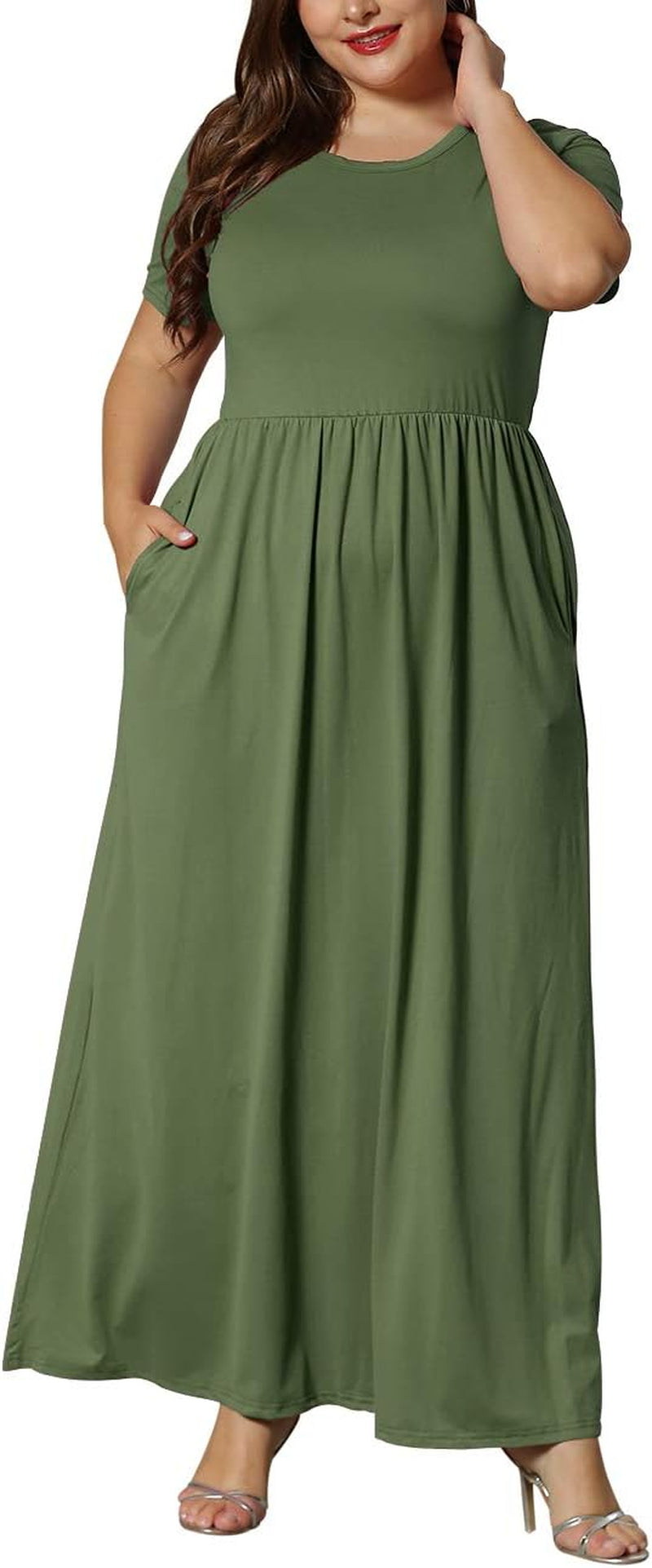 Women’S plus Size Maxi Dresses for Curvy Women Summer Casual Short Sleeve Long Dress with Pockets