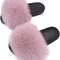 Real Fox Fur Slides for Women - Furry Slides Fluffy Fur Slippers Open Toe Flat Slides Fur Sandals Outdoor