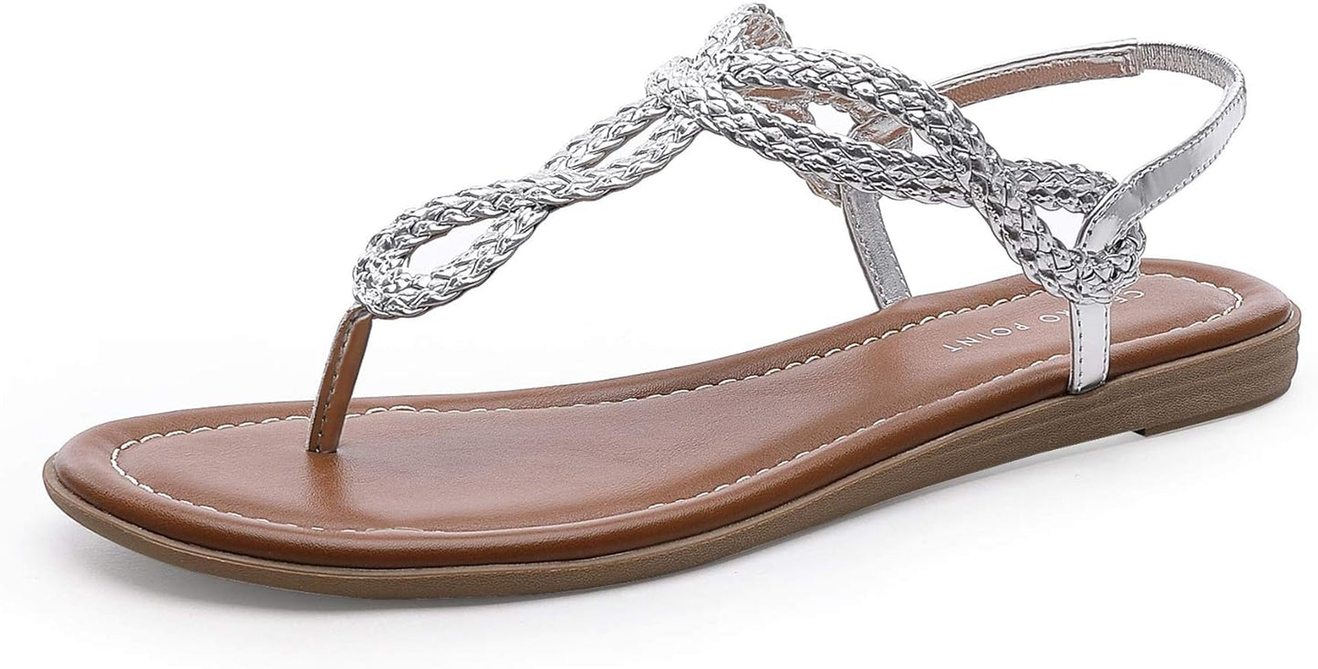 Women'S Braided T-Strap Thong Slip on Flat Sandals with Elastic Brand Roman Gladiator Fashion Flip Flop Shoes