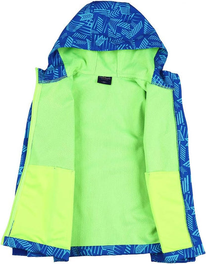 Kids Waterproof Rain Jackets Lightweight Raincoats Fleece & Knitted Lining Hooded Windbreaker for Boys Girls -Bluearrow-150