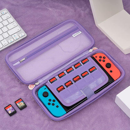 Cute Cat Paw Case Compatible with Nintendo Switch/Switch OLED - Portable Hardshell Slim Travel Carrying Case Fit Switch Console & Game Accessories - a Removable Wrist Strap (Pink Purple)