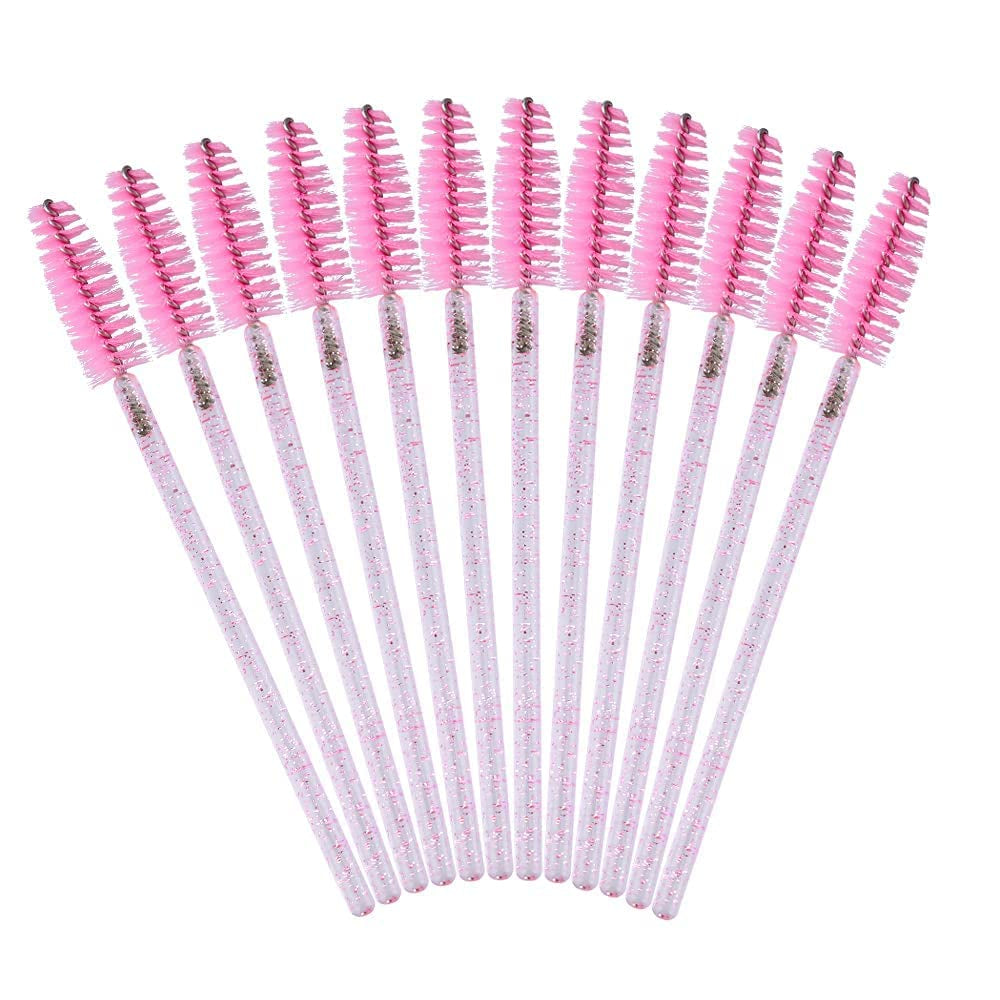 50PCS Mascara Wands,Crystal Pink Mascara Brushes, Disposable Eyelash Eyebrow Spoolies, Lash Brush for Makeup Eyelash Extensions, Eyebrow Spoolie for Lash Extension(Pink)