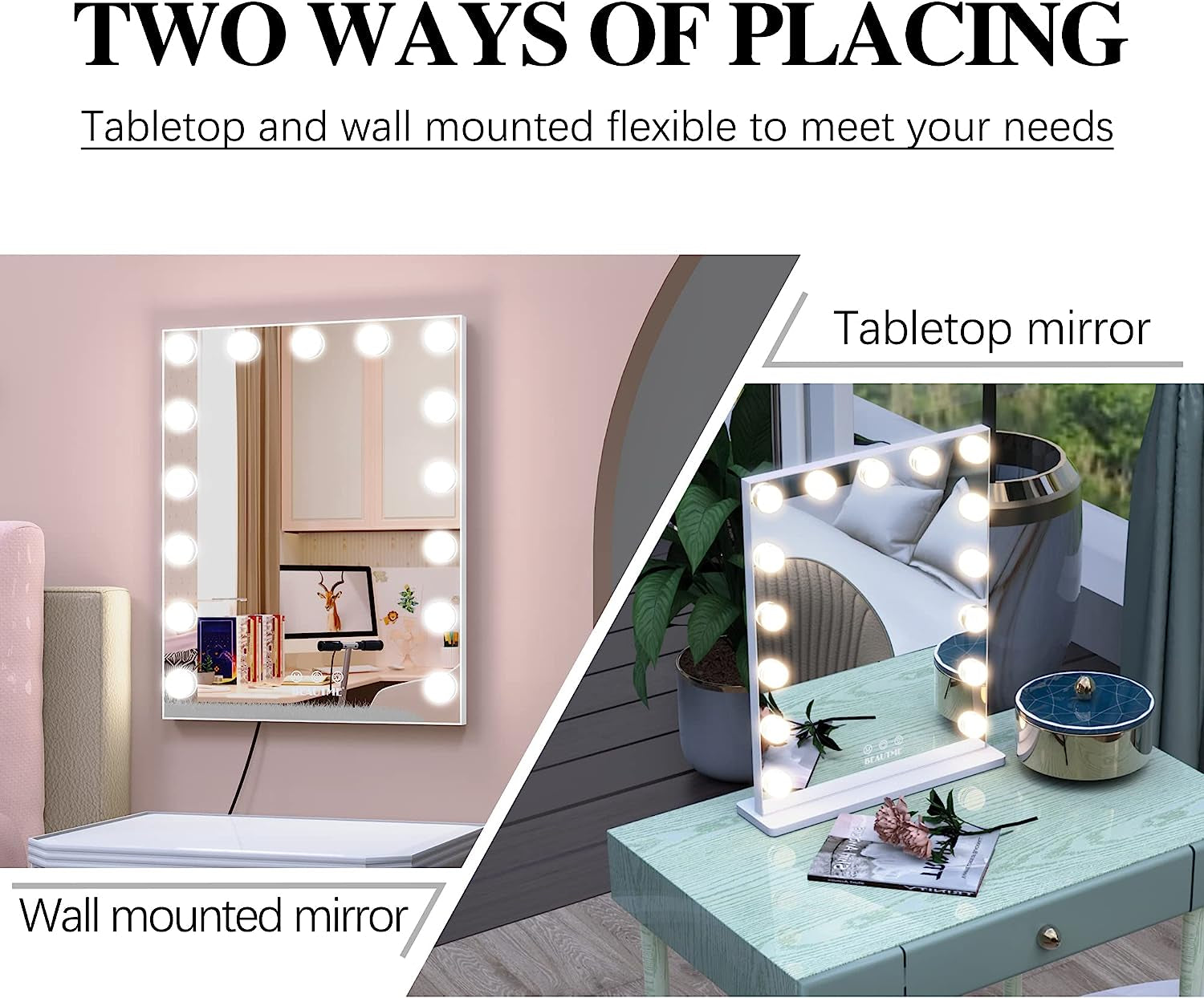 Lighted Vanity Mirror, Led Makeup Mirror, Dressing Tabletop Mirror/Wall Mirror Make up Mirror with Touch Control