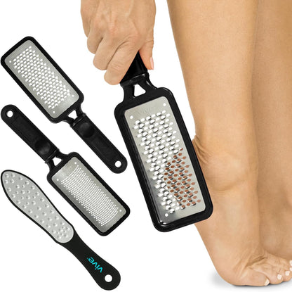 Foot File (3 Pack) - Feet Scraper for Dead Skin - Heel Grater, Callus Remover Scrubber Tool, Rasp for Cracked Heels - Stainless Steel Pedicure Filer for Men & Women - Use on Wet or Dry Skin