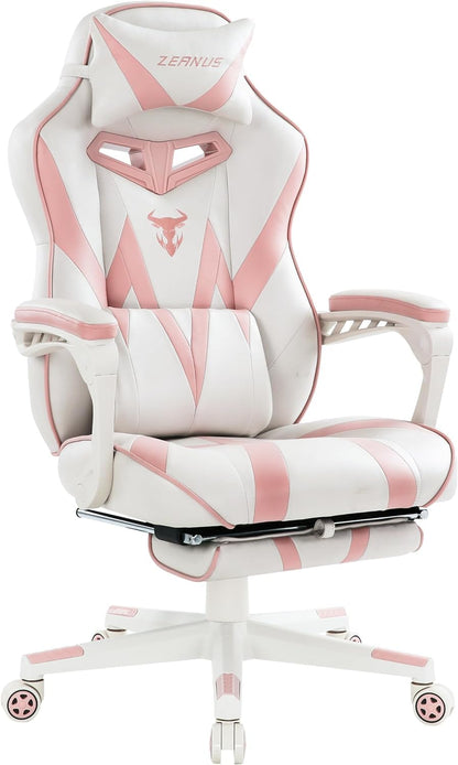 Pink Gaming Chair, Gaming Computer Chair for Girls, Reclining Gamer Chair with Footrest, Ergonomic PC Gaming Chair with Massage, Gaming Desk Chair for Women, High Back Gaming Chairs for Adults Pink