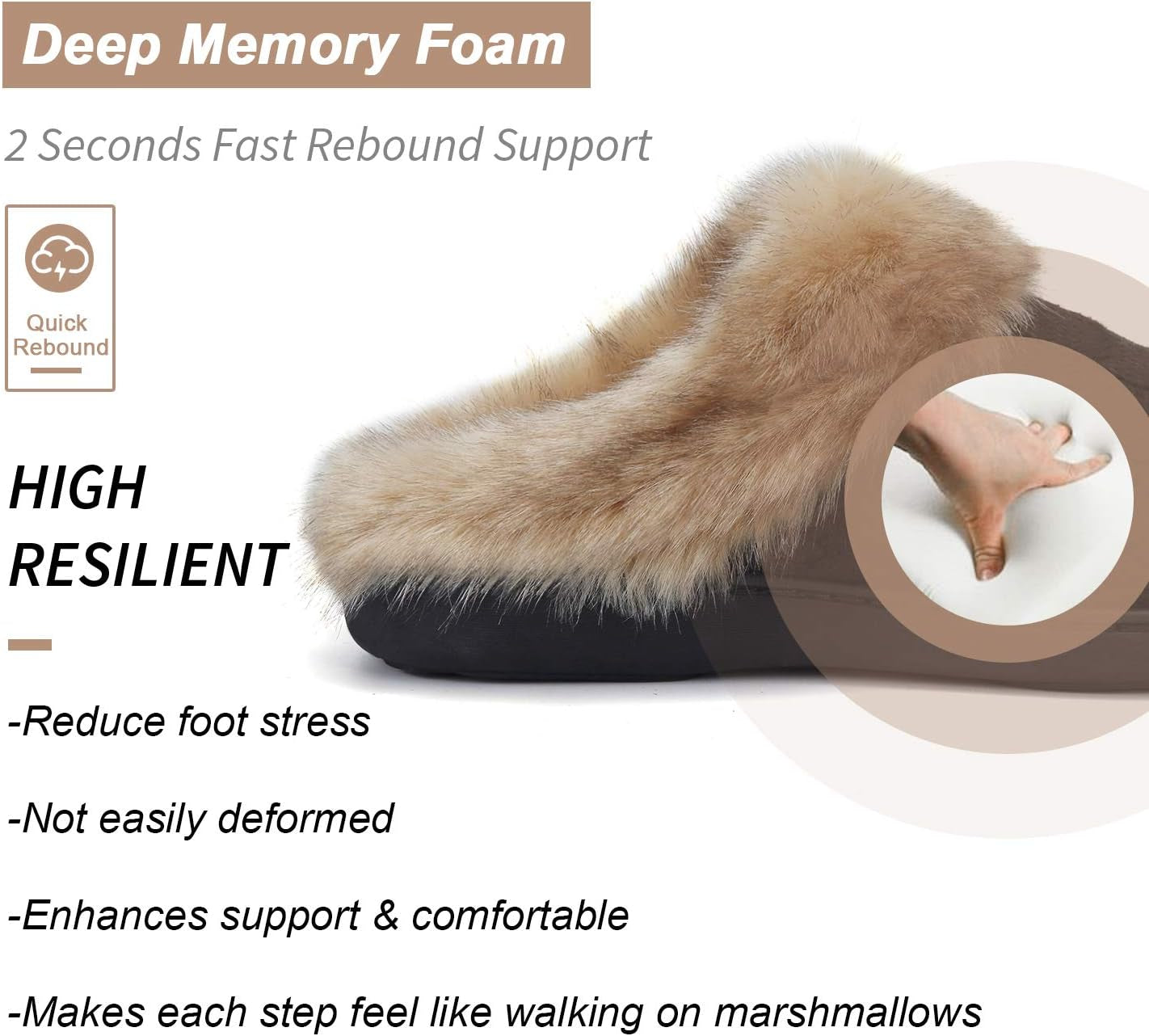 Women'S Memory Foam Slippers Knitted Fur Collar House Shoes Anti-Skid Sole for Indoor & Outdoor