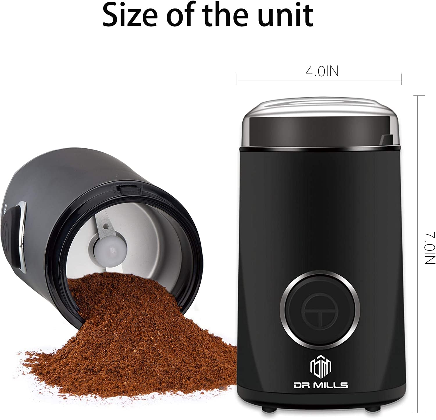 DM-7441 Coffee Grinder Electric, Coffee Bean and Dried Spice Grinder, One Touch Operation, Blade and Cup Made with SUS304 Stainless Steel (Black)