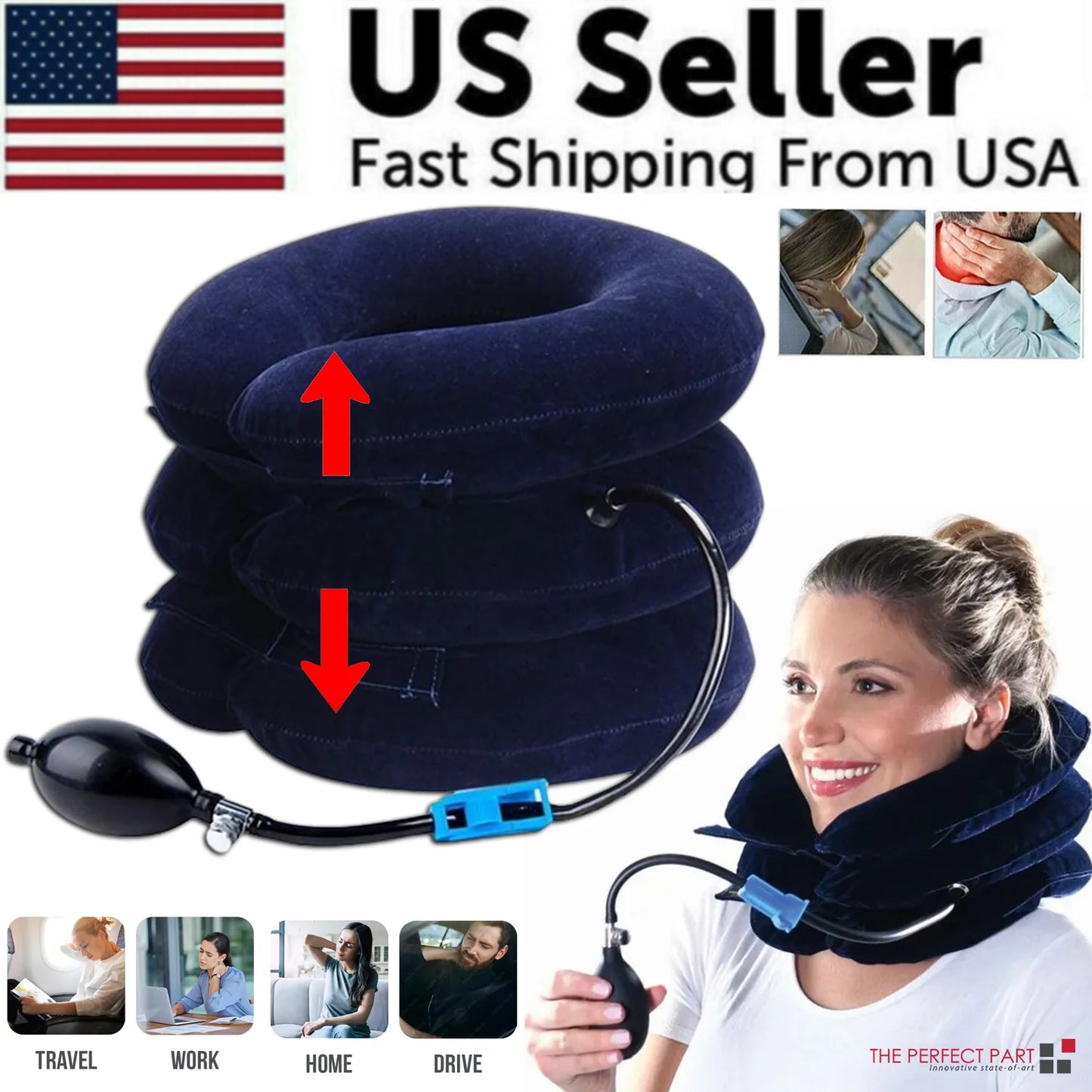 Cervical Neck Traction Device Collar Brace Support Pain Relief Stretcher Therapy