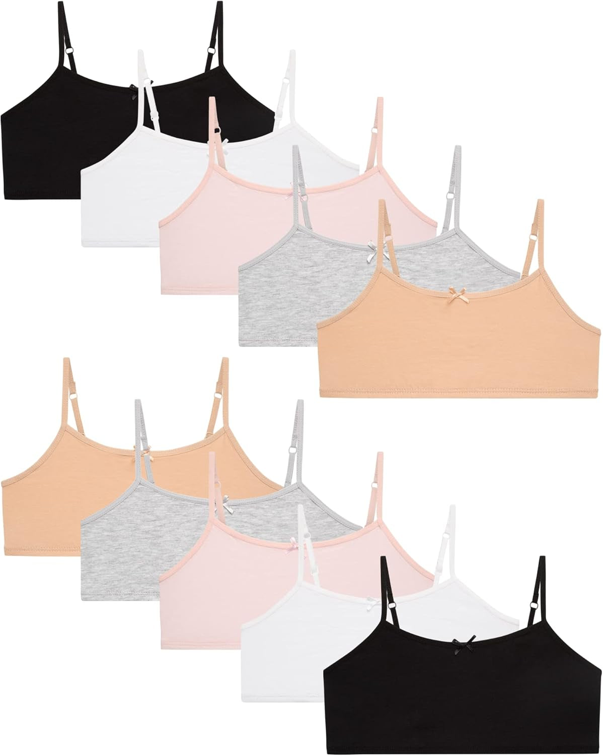 Girls' Training Bras – 10 Pack Cotton Stretch Girls Cami Bralettes - Spaghetti Strap Training Bra for Girls (7-14)