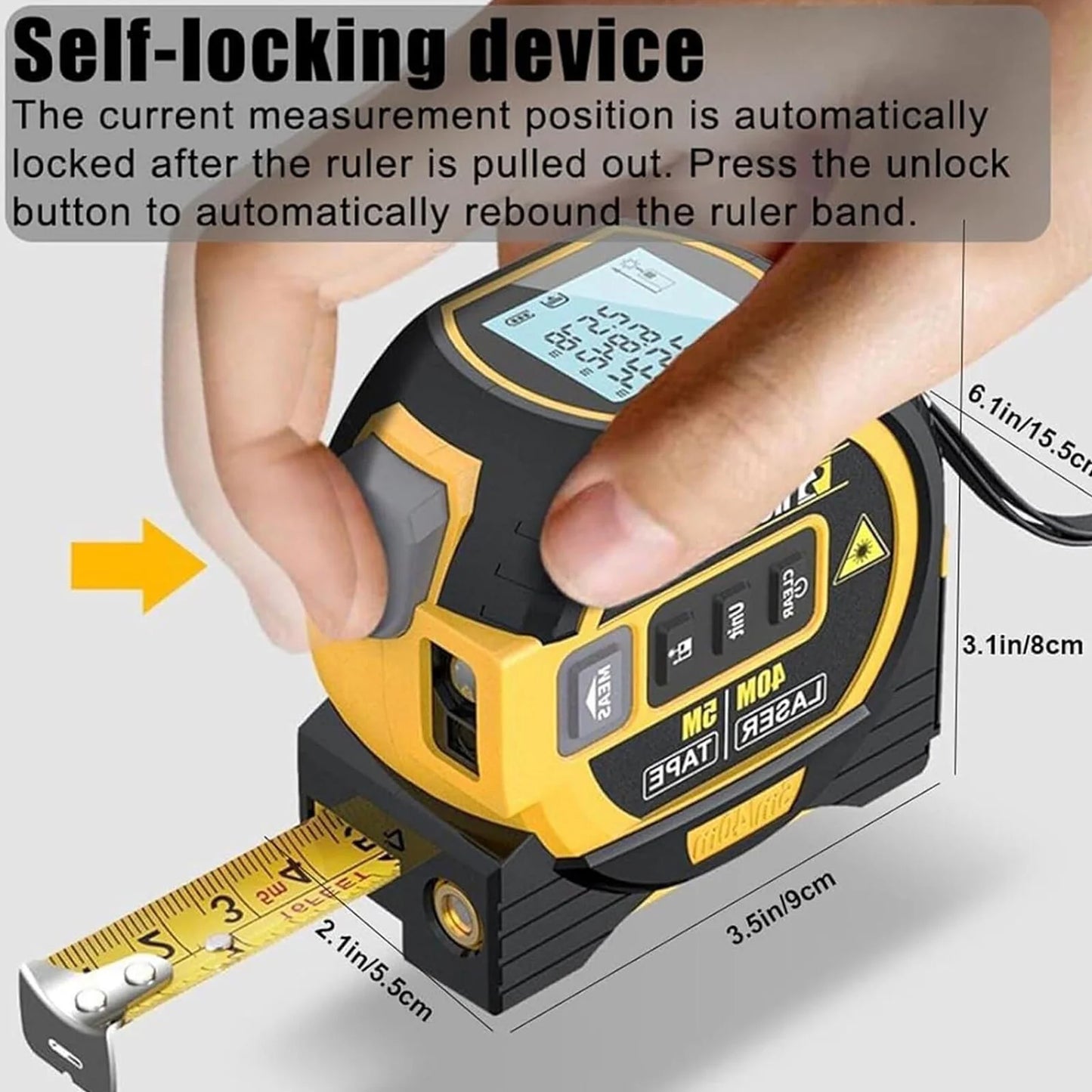 3 in 1 Digital Laser Tape Measure 130Ft/40M Laser Distance Meter Auto Lock Measuring Tape Range Finder