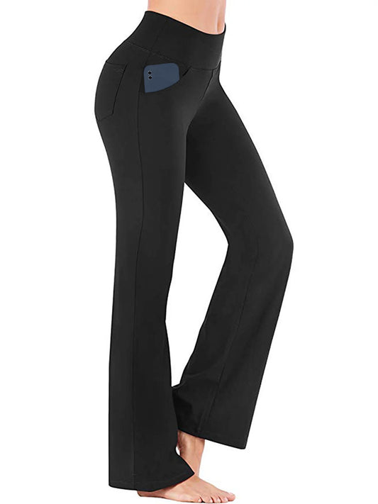 Women Bootcut Yoga Pants with Pockets Female High Waist Bootleg Trousers Workout Activewear Black 3XL