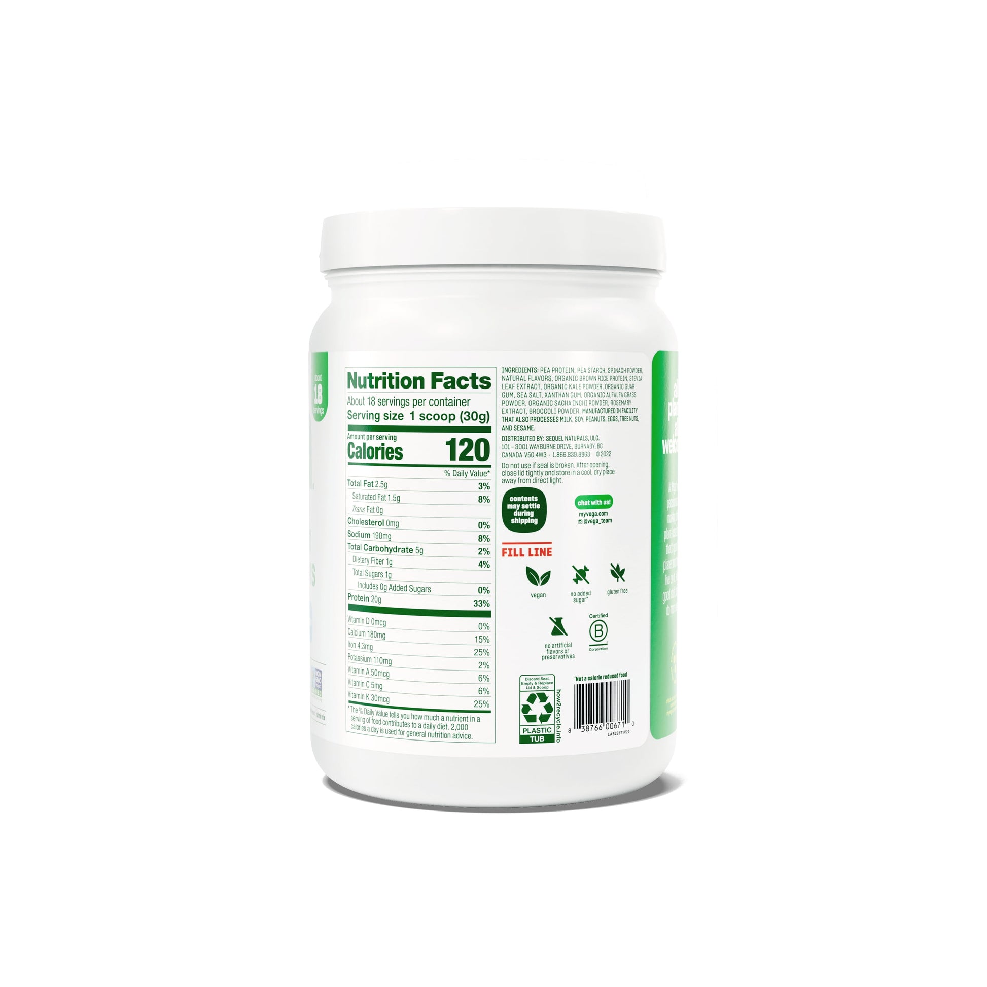 Protein & Greens, Vanilla, 18 Servings, 20G Protein, Plant Based n Protein Powder