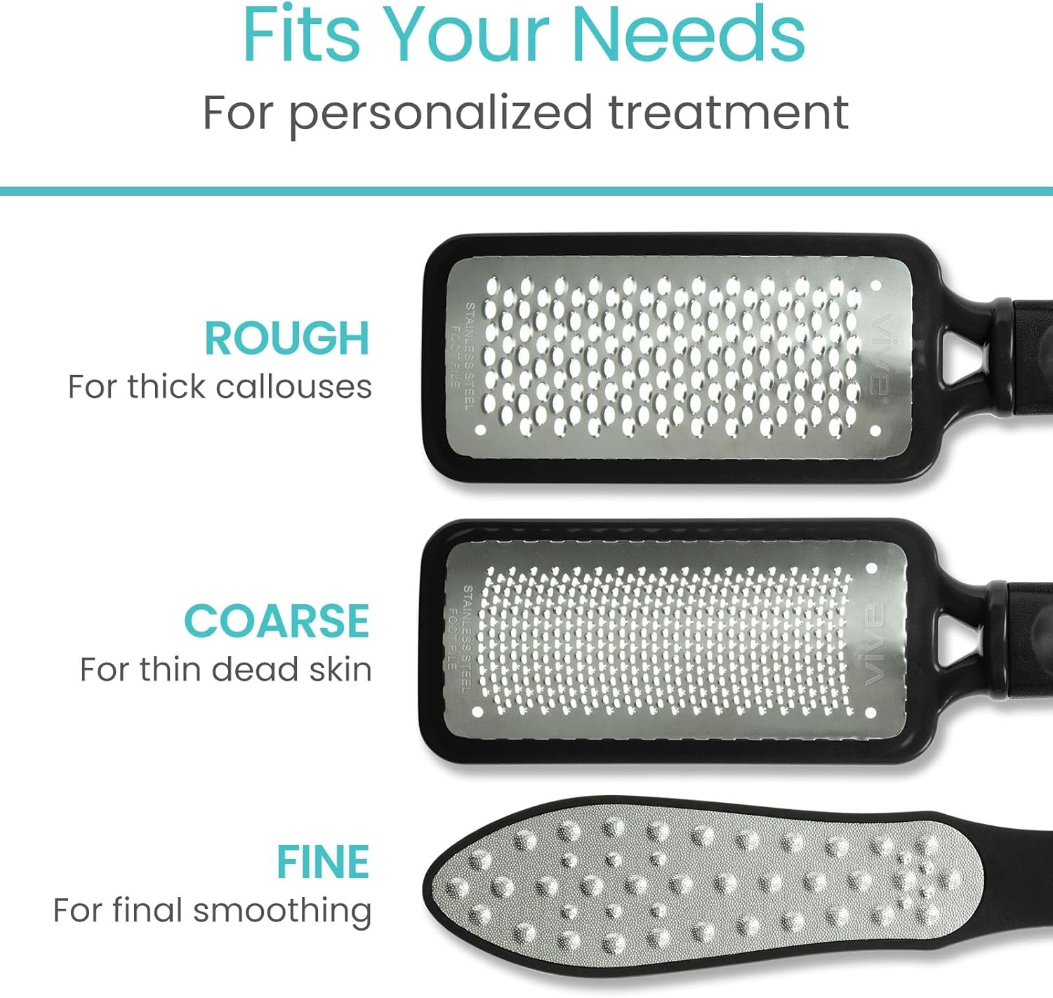 Foot File (3 Pack) - Feet Scraper for Dead Skin - Heel Grater, Callus Remover Scrubber Tool, Rasp for Cracked Heels - Stainless Steel Pedicure Filer for Men & Women - Use on Wet or Dry Skin