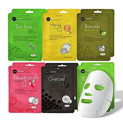 Essence Facial Face Mask Paper Sheet Korea Skin Care Moisturizing 12 Pack (Mix - 2 of Each)