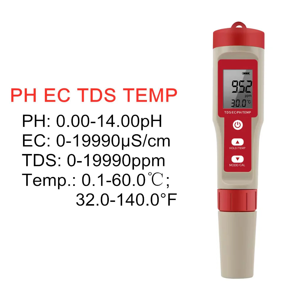 4 in 1 Digital PH EC Meter LCD Tester Pocket Hydroponics Aquarium Water Test Pen