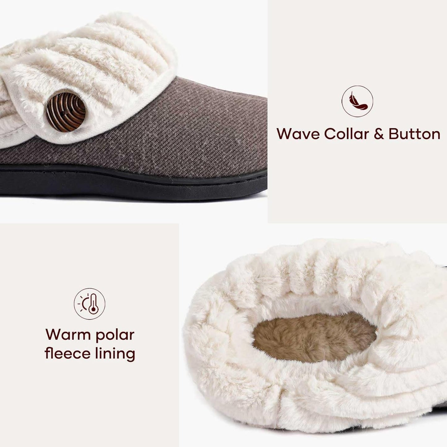 Women'S Wool Cozy Memory Foam Winter Slippers Indoor Outdoor with Fuzzy Faux Fur Collar