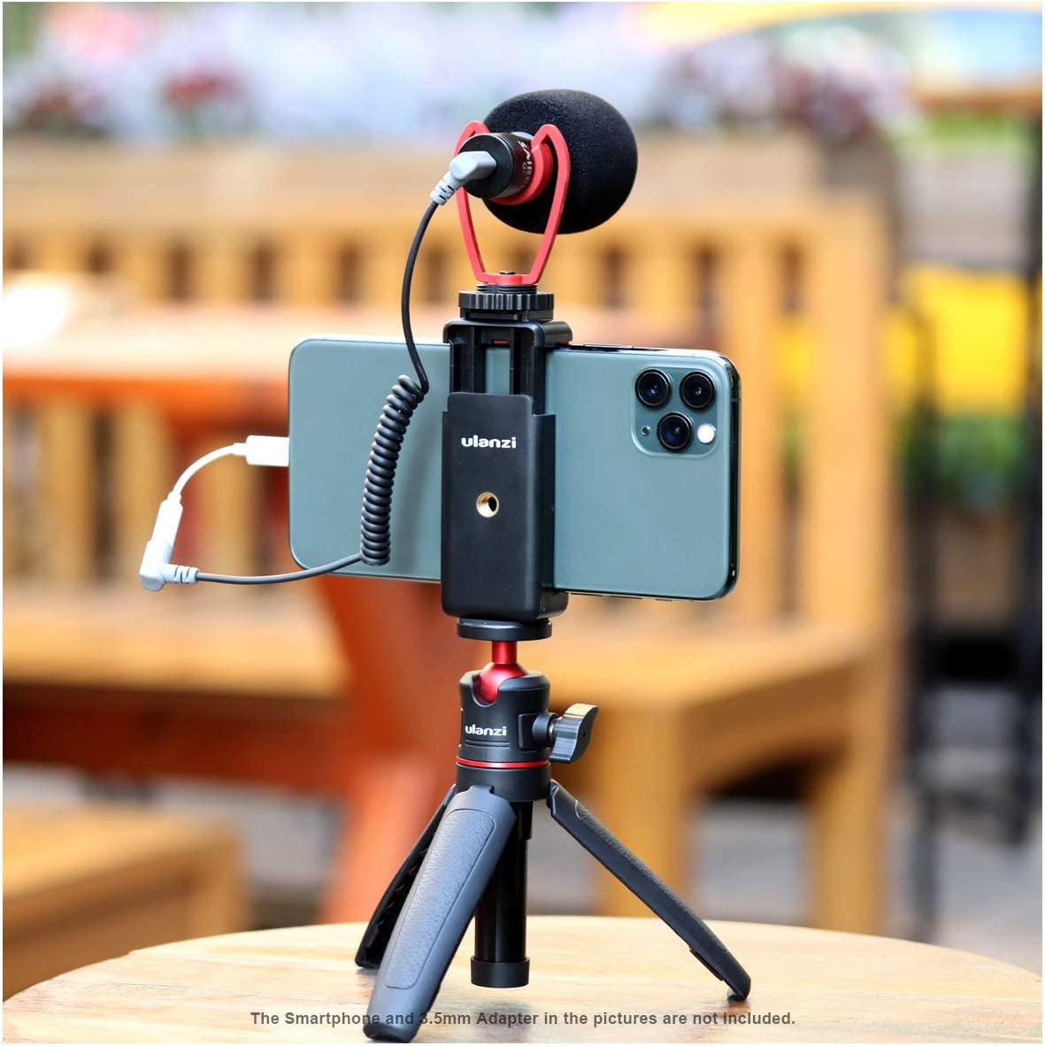 ST-07 Phone Tripod Mount with Cold Shoe Mount for Microphone LED Video Light 1/4'' Tripod Screw for Iphone 11/Pro/Pro Max XS Max XR X 8 7 plus Samsung Galaxy Oneplus Google Pixel Vlog Vlogging