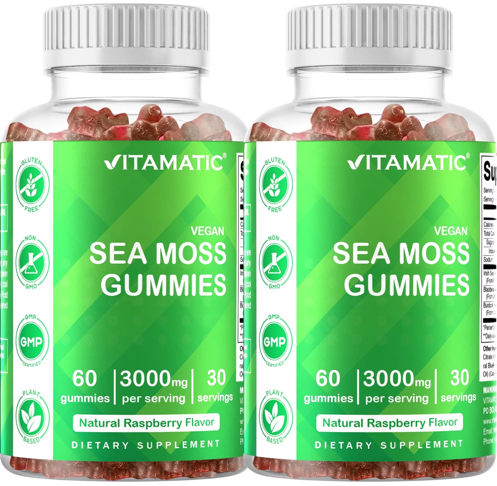 2 Pack  Irish Sea Moss Gummies - 3000 Mg - 60 Vegan Gummies - Made with Bladderwrack & Burdock Root - Seamoss Supplement for Thyroid, Energy, Immune Support