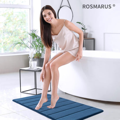 Memory Foam Bath Mat 20” X 32”, Water Absorbent Shower Mat, Thick Bath Rugs for Bathroom Non Slip with PVC Backing, Ultra Soft Bathroom Rugs for Bathroom Floor & Tub, Navy