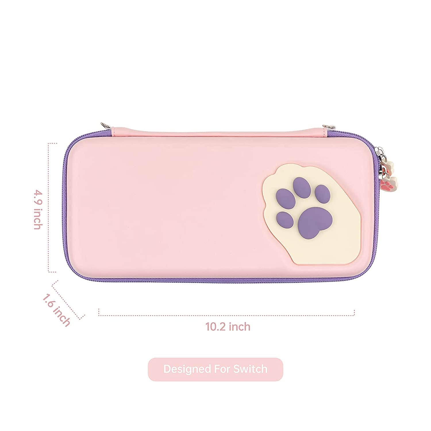 Cute Cat Paw Case Compatible with Nintendo Switch/Switch OLED - Portable Hardshell Slim Travel Carrying Case Fit Switch Console & Game Accessories - a Removable Wrist Strap (Pink Purple)