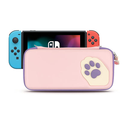 Cute Cat Paw Case Compatible with Nintendo Switch/Switch OLED - Portable Hardshell Slim Travel Carrying Case Fit Switch Console & Game Accessories - a Removable Wrist Strap (Pink Purple)